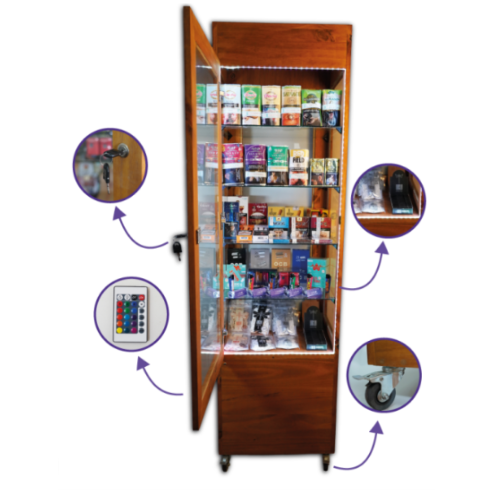 EXHIBIDOR VITRINA 1.7M X 0.39M X 0.48M LED + 4 ESTANTES